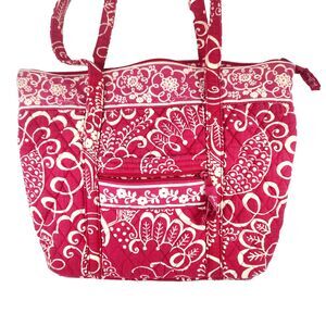 Vera Bradley Twirly Birds Wide Tote Bag Quilted Purse Pink Zip Close Mandy READ